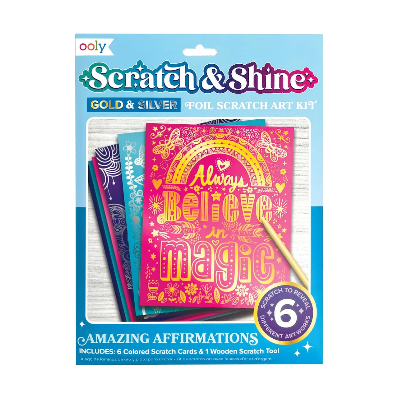 OOLY Scratch & Shine Amazing Affirmations Foil Scratch Art Kit